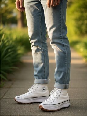 Converse White High-Top Platform Run Star Hike Sneakers